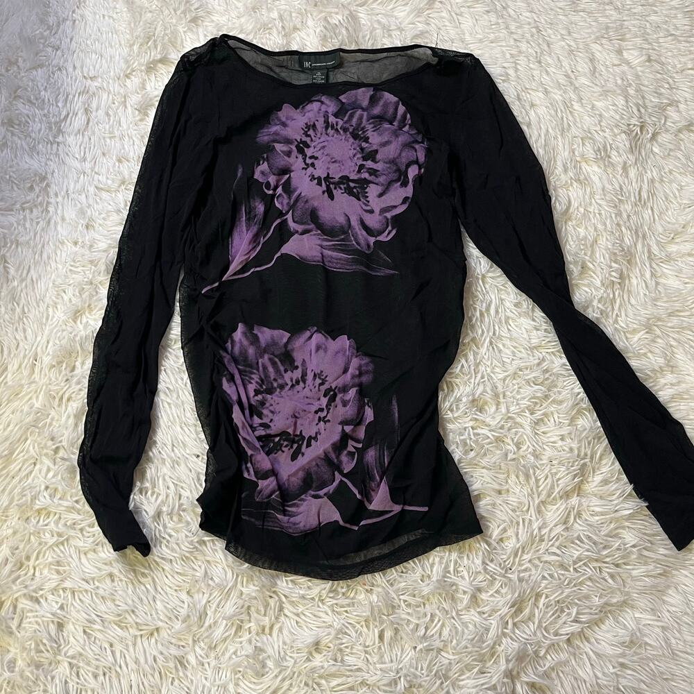 INC International Concepts long sleeve XL mesh top purple floral